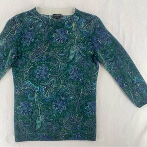 Talbots Green & Blue Floral Crewneck Sweater